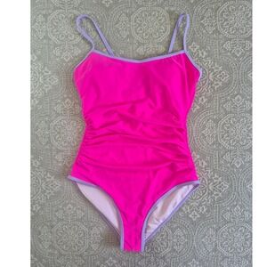 Eomenie Womens One Piece Swimsuit Neon Pink Lavender Ruched Tummy Control Size M